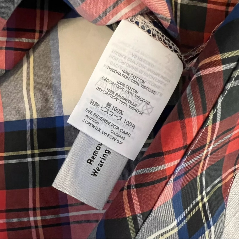 J. Crew Cotton Bow Shoulder Top In Festival Plaid Red - Picture 7 of 7